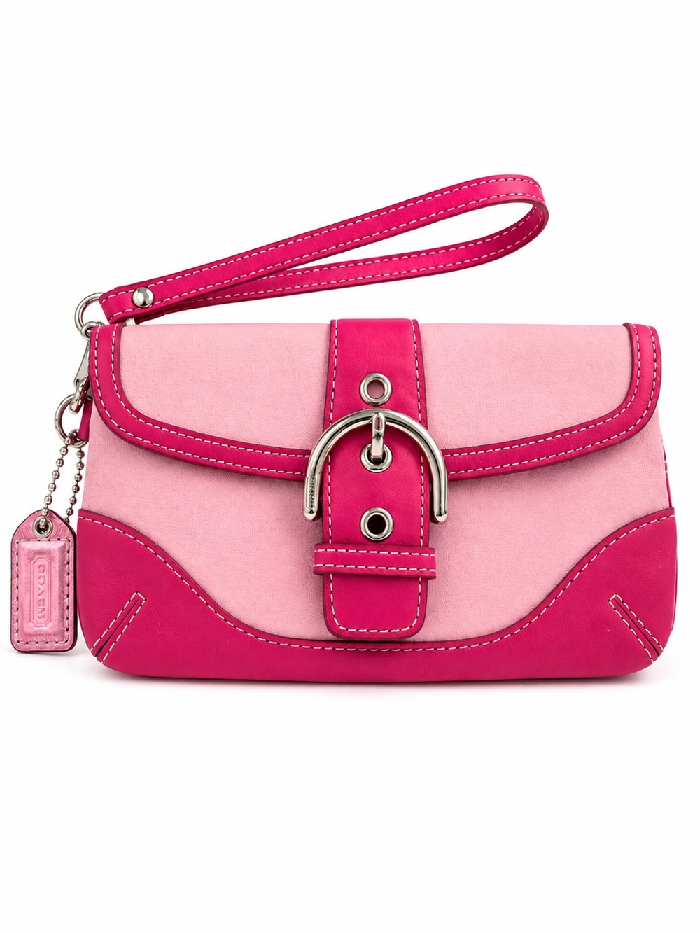 Coach Vintage Y2K Pink Canvas Leather Buckle Wristlet Clutch Bag - Picture 2 of 12